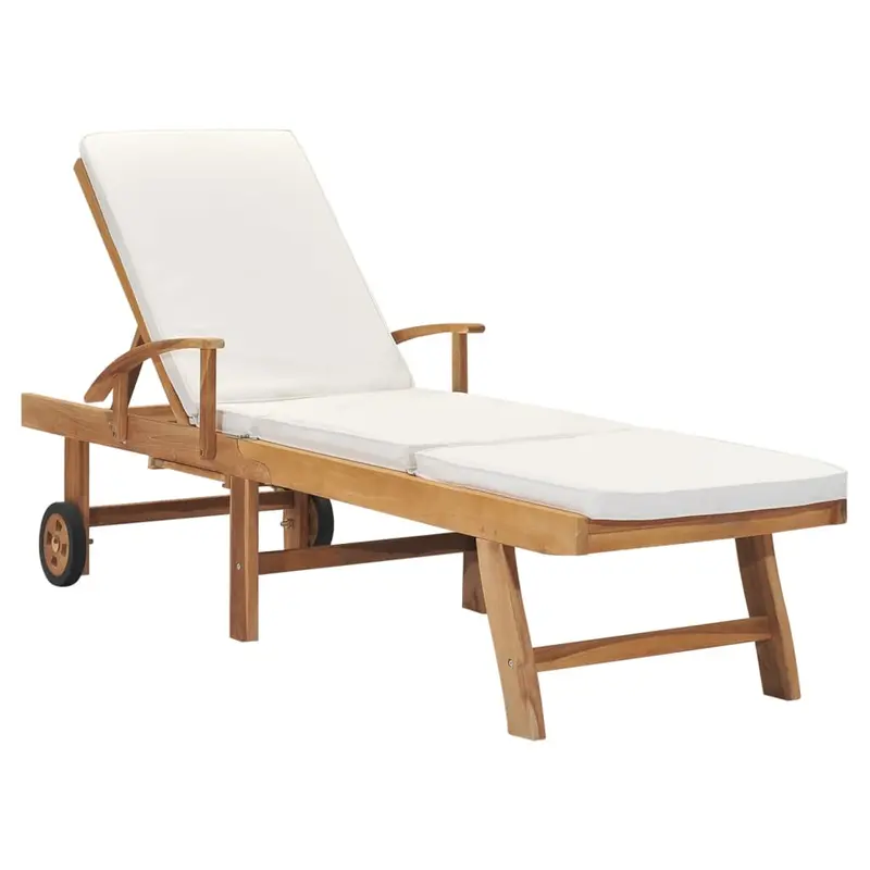 Tumbona con cojín madera maciza de teca crema