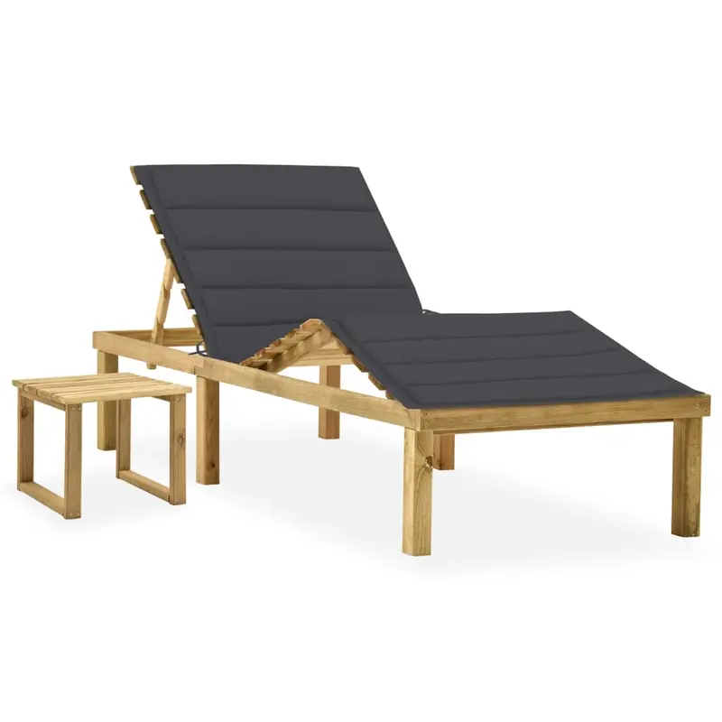 Tumbona de jardín con mesa y cojín de madera de pino impregnada