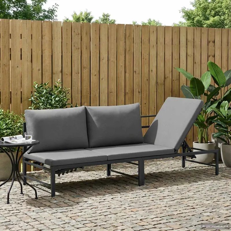 Tumbona de Sol para 3 Personas Negro 200 x 62 x 59,5 cm