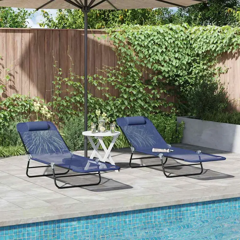 Tumbona plegable 2 pcs Azul marino 182 x 55 x 85,5 cm Textileno