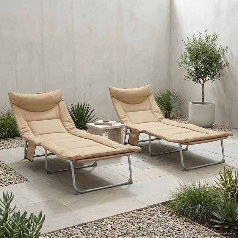 Tumbona plegable con cojín 2 pcs Beige