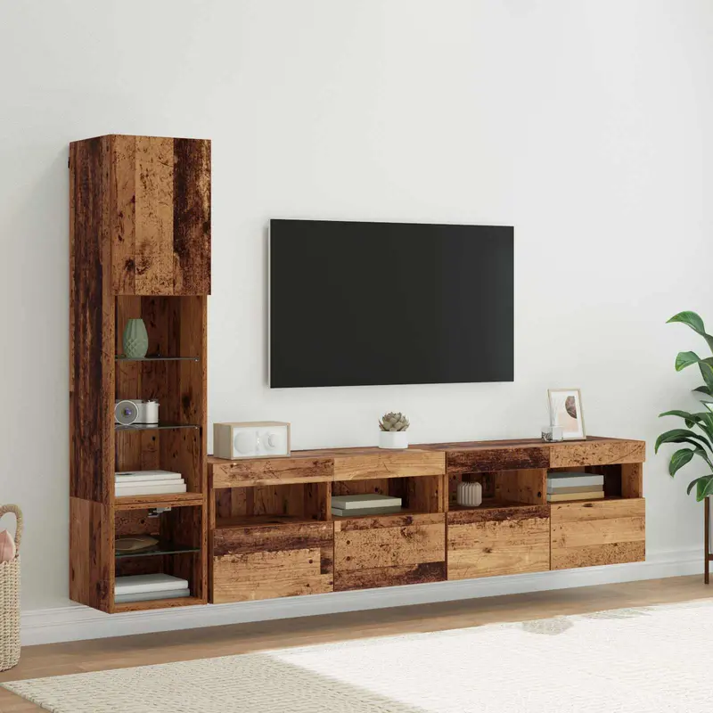 Unidad de Pared para TV 4 pcs Madera vieja Madera de ingeniería