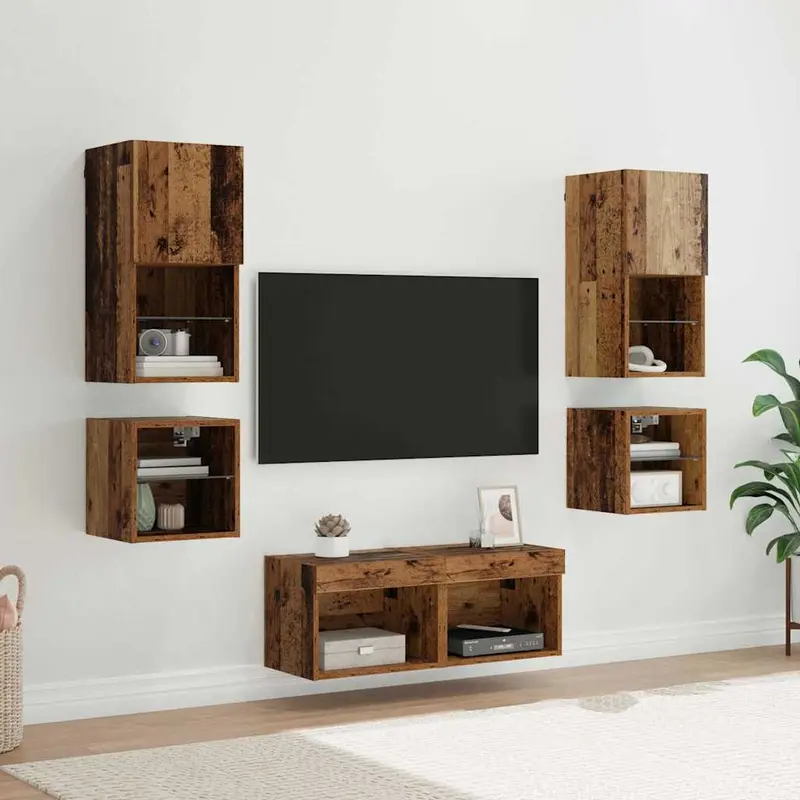 Unidades de pared para TV 8 pcs Madera vieja