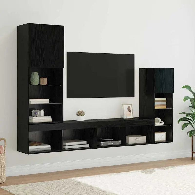 Unidades de pared para TV Montaje en la pared 4 pcs Roble Negro