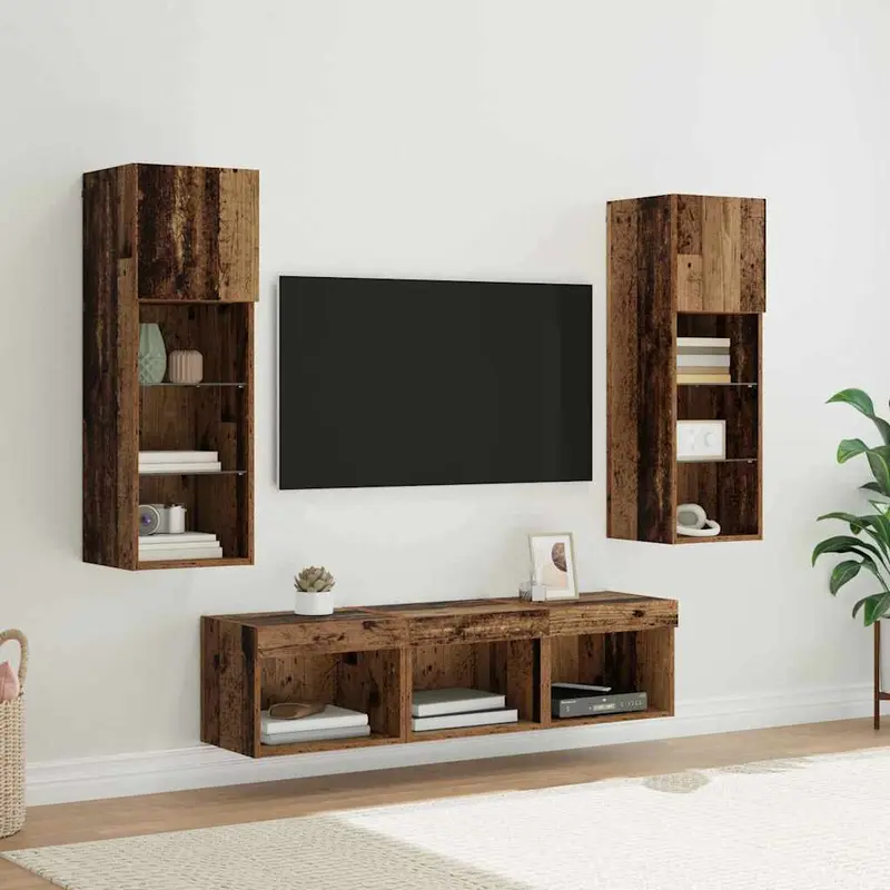 Unidades de pared para TV Montaje en la pared 5 pcs Roble Negro