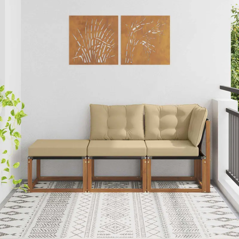 Unidades de Sofá Modular de Exterior 3 Pieza Natural y Beige