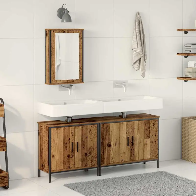 Unidades de Tocador de Baño 3 pcs Marrón Madera contrachapada