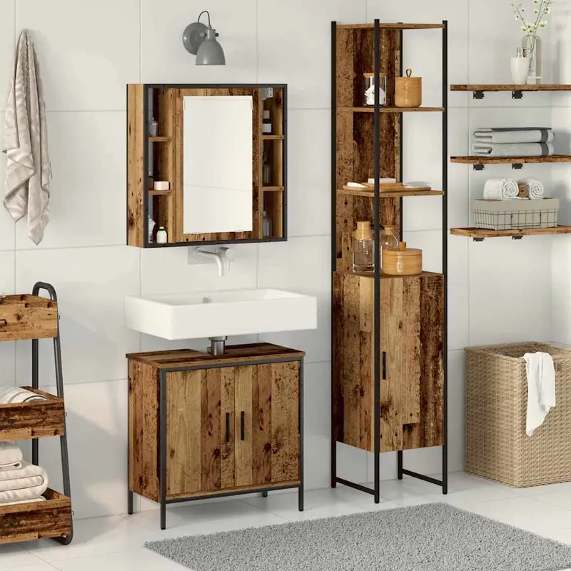 Unidades de Tocador de Baño 3 pcs Marrón Madera contrachapada