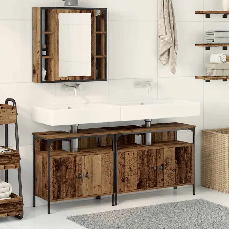 Unidades de Tocador de Baño 3 pcs Marrón Madera contrachapada