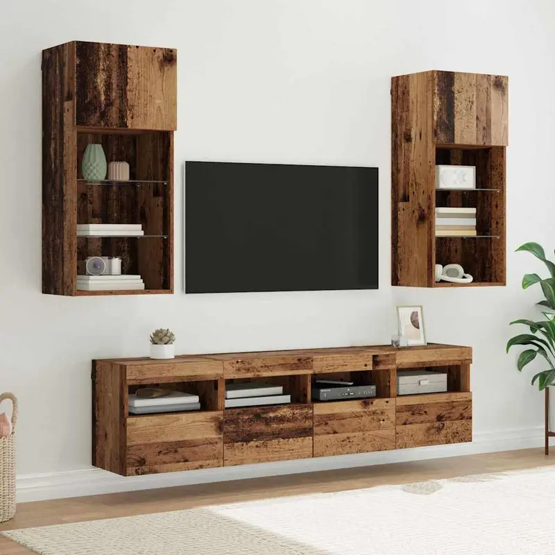 Unidades de TV de Pared con LED 5 pcs Madera Vieja