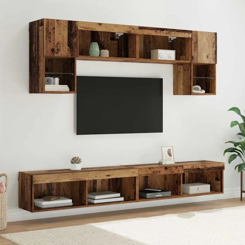 Unidades de TV de Pared con LED 6 pcs Madera Vieja