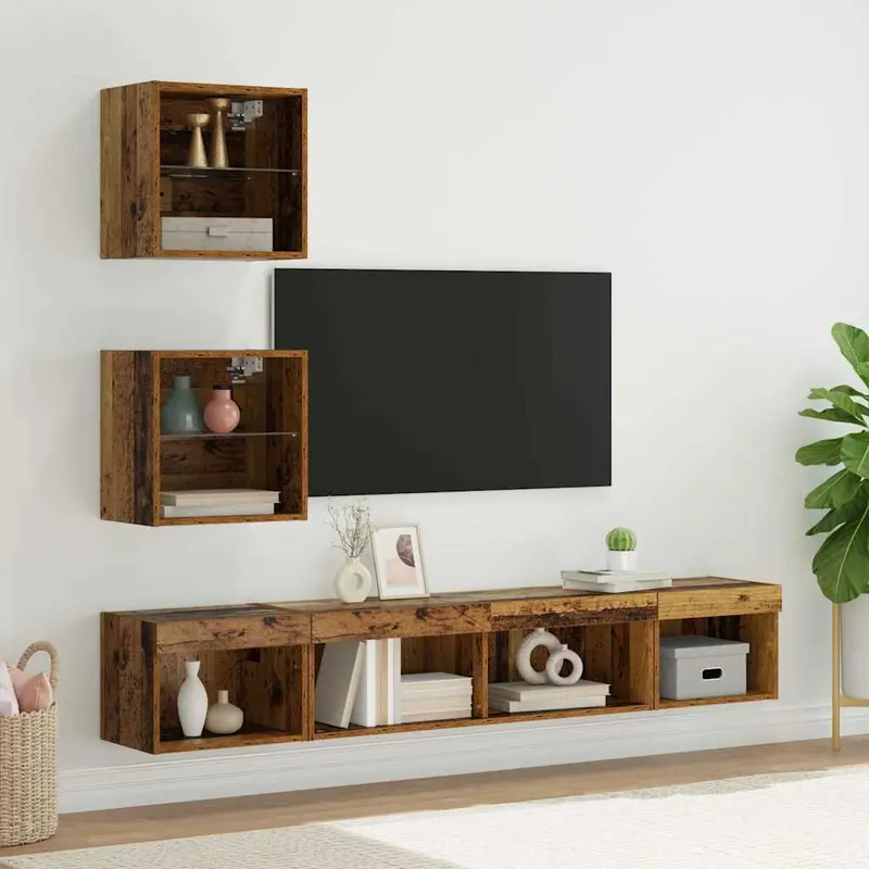 Unidades de TV de Pared con LED con LED 5 pcs Madera vieja