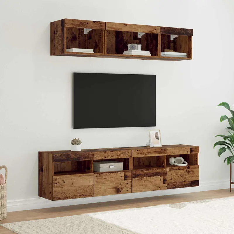 Unidades de TV de Pared con LED con LED 5 pcs Madera Vieja