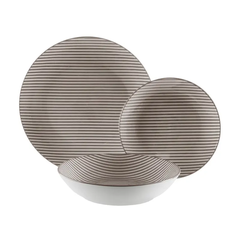 VAJILLA 18 PIEZAS RAYAS GRIS