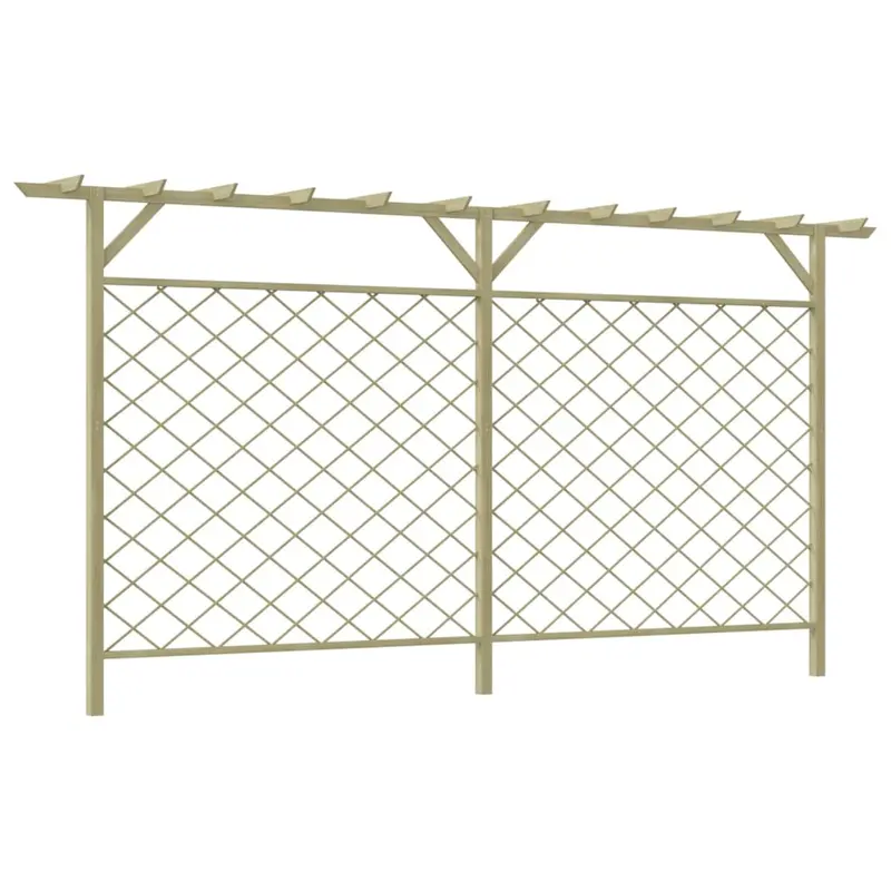 Valla de jardín celosía con pérgola superior madera