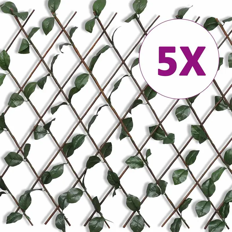 Valla enrejada de sauce 5 piezas hojas artificiales 180x90 cm
