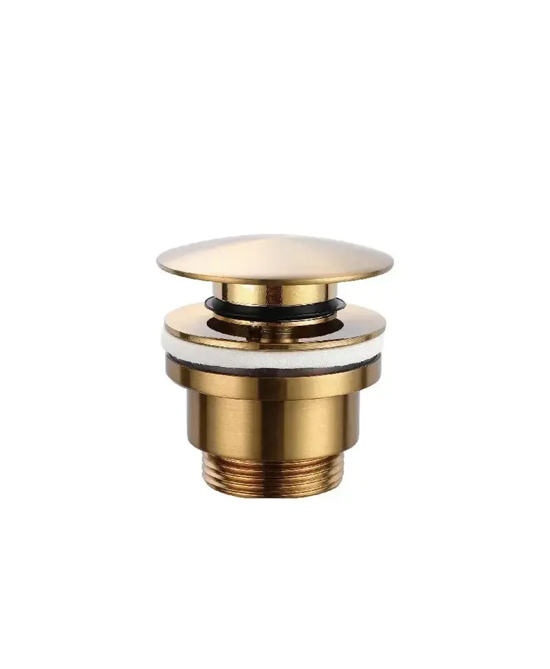 Válvula de desagüe click-clack para lavabos o bidé de latón y zamak con acabado oro cepillado de Imex