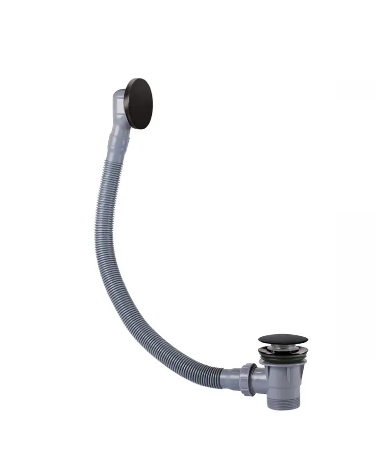 Válvula de desagüe con rebosadero para bañera y sistema Click Clack en negro mate Complementos Tres