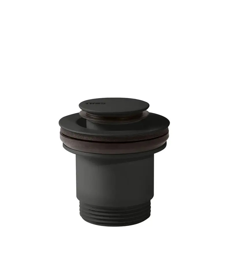 Válvula de desagüe para lavabo con acabado negro mate y opción siempre abierto Click Clack Simple Rapid Tres