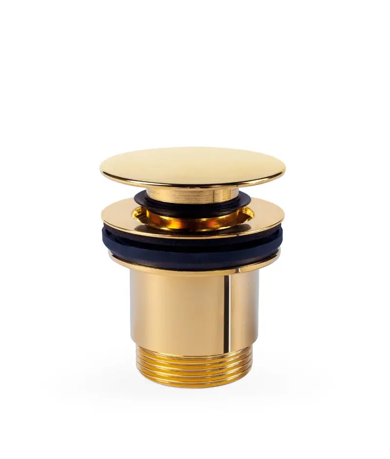 Válvula de desagüe para lavabo con o sin rebosadero acabado dorado de Click Clack Simple Rapid Tres