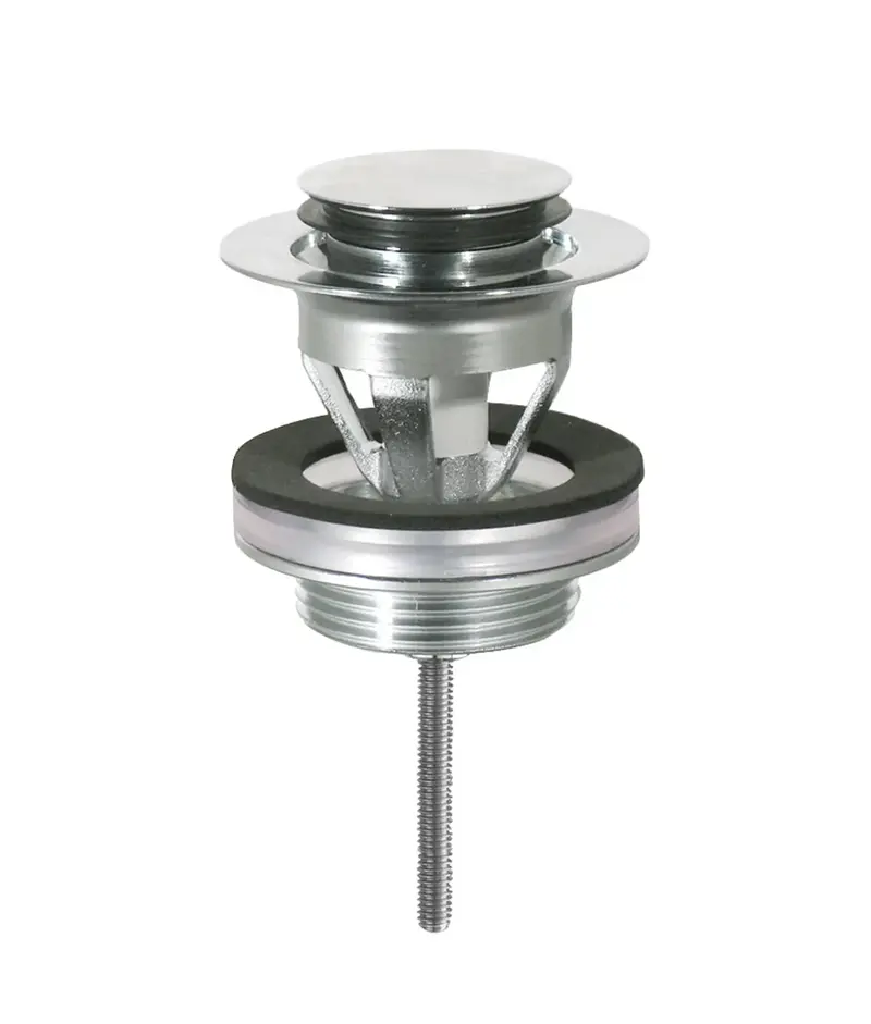 Válvula de desagüe para lavabo con sistema click clack fabricada en latón con acabado cromado TRES