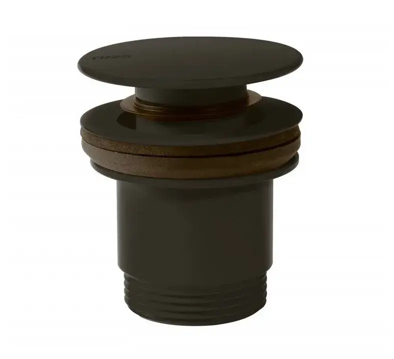 Válvula de desagüe para lavabo con sistema click clack fabricada en latón con acabado negro bronce TRES
