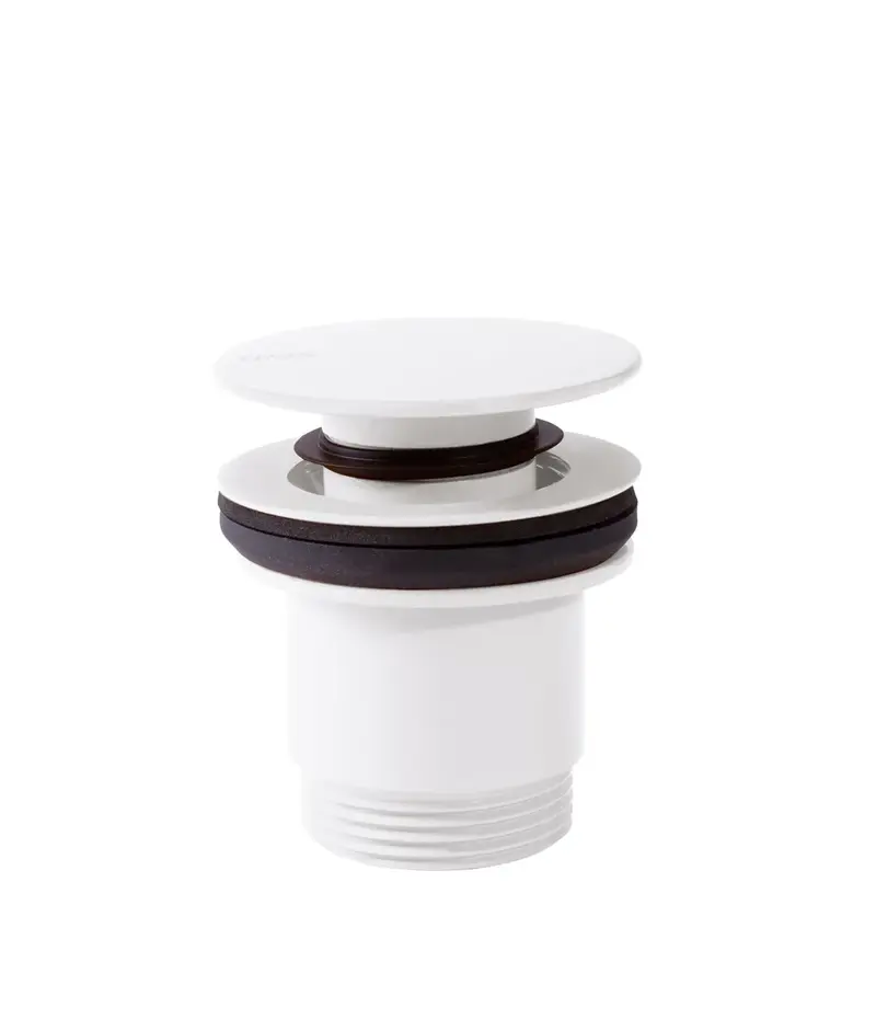 Válvula de desagüe para lavabo de acabado blanco mate con rebosadero o sin Click Clack Simple Rapid Tres