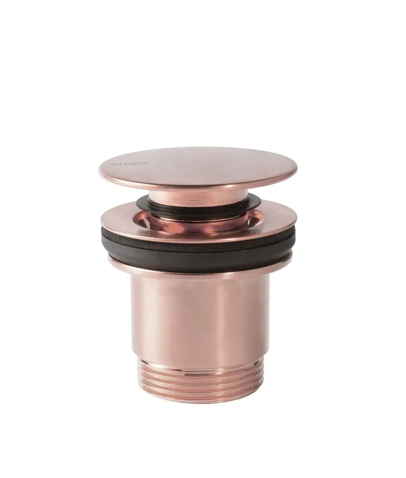 Válvula de desagüe para lavabo de instalación sencilla en acabado oro rosa mate Complementos Tres