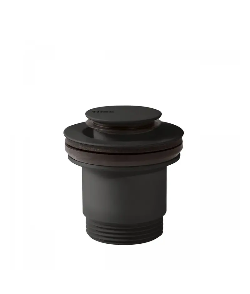 Válvula de desagüe para lavabo de latón con sistema click clack y acabado negro mate TRES