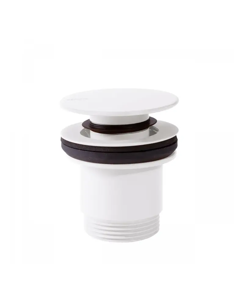 Válvula de desagüe para lavabo en latón con acabado blanco mate y sistema click clack TRES