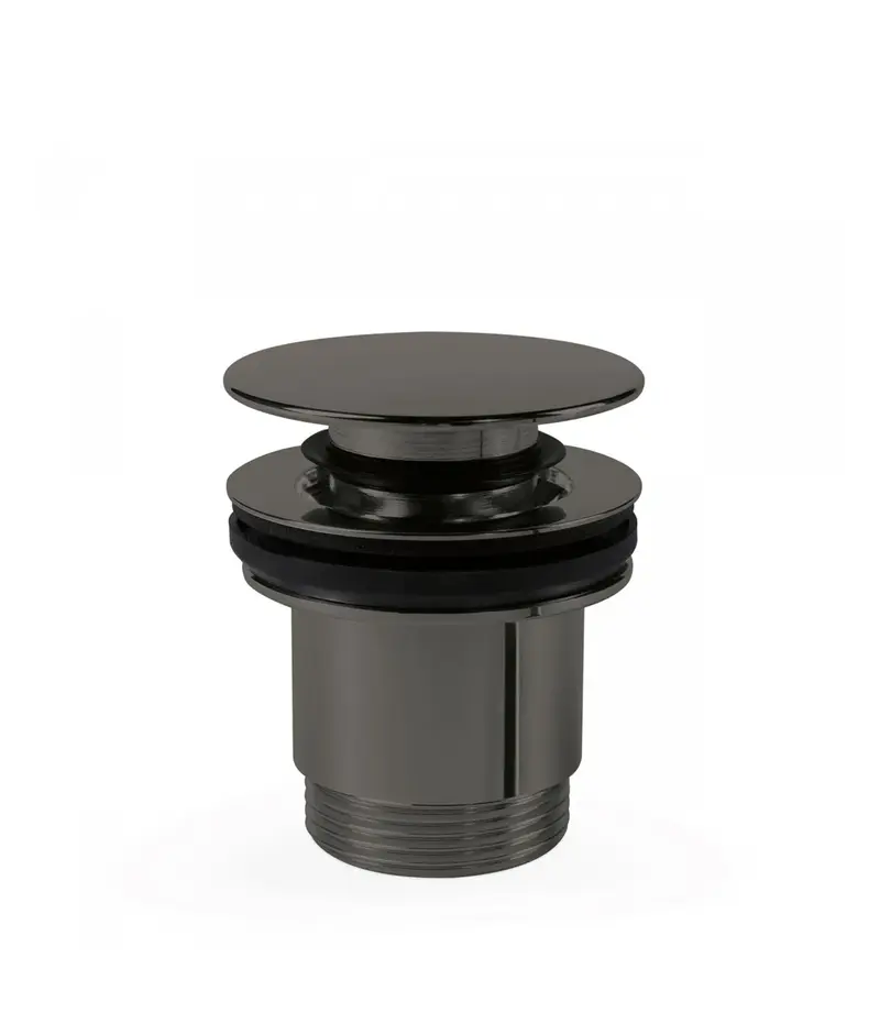 Válvula de desagüe para lavabo fabricada en latón con acabado negro metalizado TRES