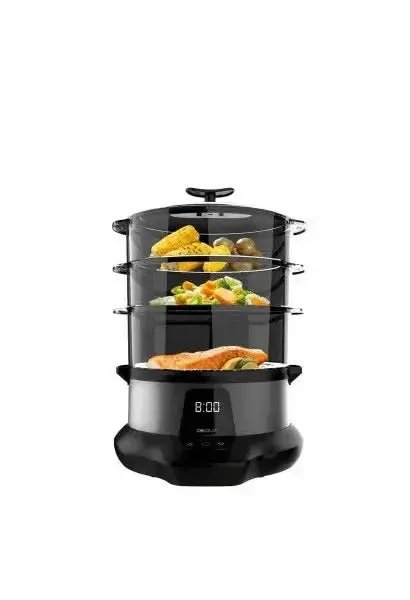 Vaporera eléctrica de diseño en acero inoxidable con 3 recipientes y tiempo ajustable vapovita 3000 pro de Cecotec