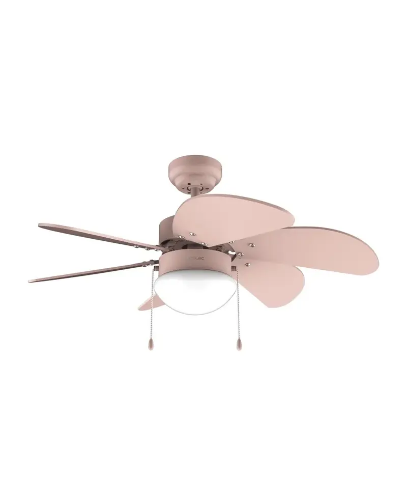 Ventilador de Techo Rosa 50W con Lámpara, 6 Aspas y Modo Invierno/Verano de Cecotec