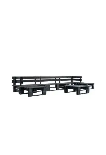 VIDAXL 277432 Set de muebles de palés para jardín de 6 piezas en forma de L fabricado en madera de color negro de vidaXL