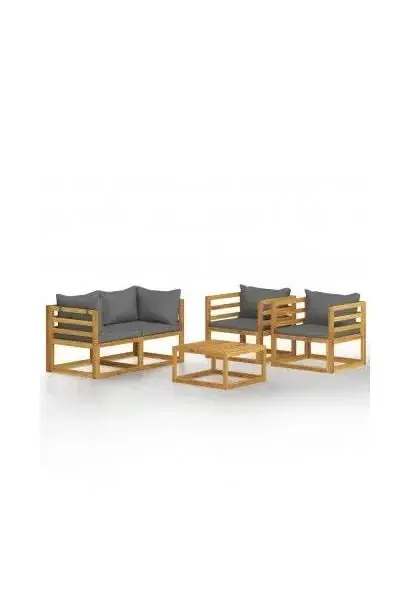 VIDAXL 3057609 Conjunto de sofás con mesita para jardín de 5 piezas en madera de acacia marrón y gris de vidaXL