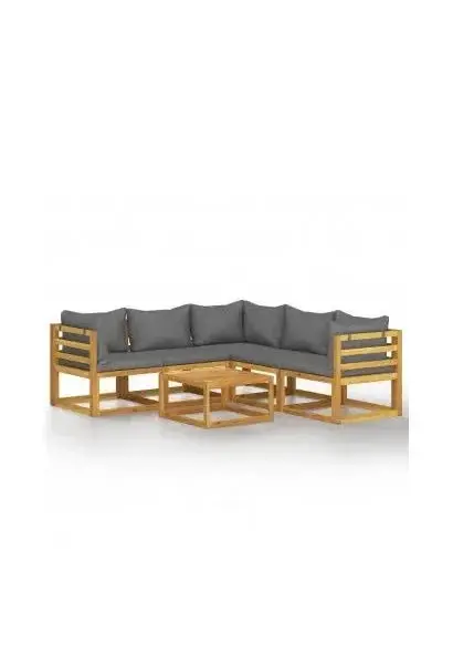 VIDAXL 3057612 Conjunto de sofás con cojines y mesa de jardín madera con acabado gris oscuro de vidaXL
