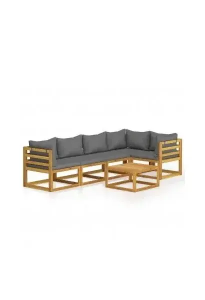 VIDAXL 3057625 Conjunto de sofás con cojines y mesa para jardín de madera con acabado gris de vidaXL