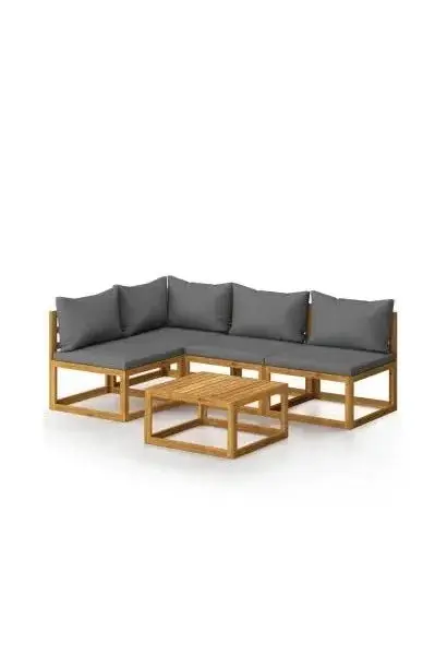VIDAXL 3057626 Juego de muebles para el jardín de 6 piezas fabricado en madera maciza de acacia con cojines color gris oscuro de vidaXL