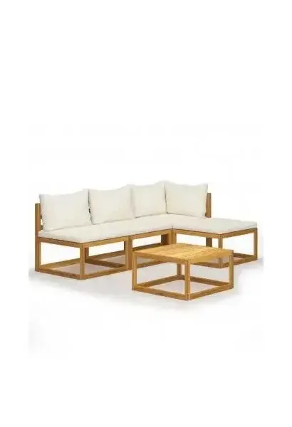 VIDAXL 3057633 Conjunto para jardín de 5 piezas de mesa con sofás en madera de acacia con cojines color crema de vidaXL