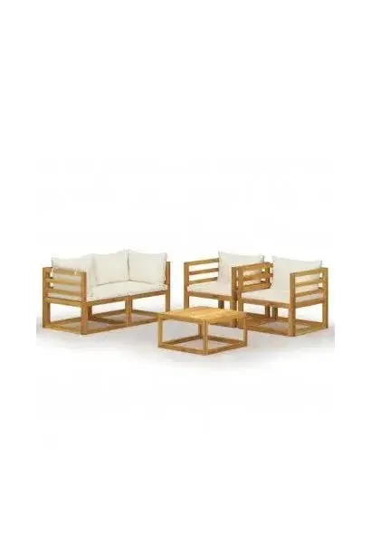 VIDAXL 3057640 Conjunto de sofás con mesita en madera de acacia para jardín de 5 piezas blanco crema de vidaXL