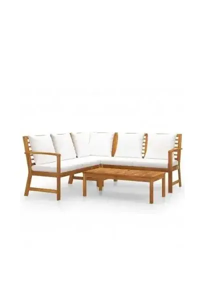 VIDAXL 3057769 Conjunto de muebles de madera de acacia con cojines color crema para exterior de vidaXL