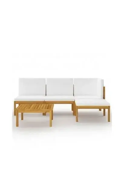 VIDAXL 3057878 Conjunto de mesa y sofá para jardín de 5 piezas con cojines en color blanco crema de vidaXL