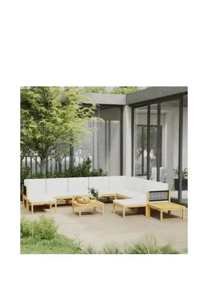 VIDAXL 3057895 Juego de mesa y sofás de 12 piezas con diseño tejido color crema para exterior de vidaXL