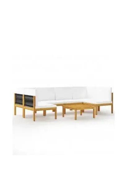 VIDAXL 3057898 Set de muebles de jardín de Siete piezas en madera de acacia con cojines en color crema de vidaXL