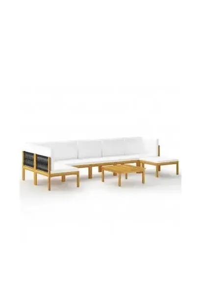VIDAXL 3057906 Juego de muebles para exterior de madera de acacia acabado al aceite con cojines color blanco de vidaXL
