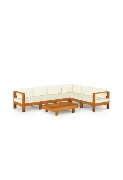 VIDAXL 3057937 Conjunto para exterior de sillones con una mesa de 7 y cojines en color crema de vidaXL