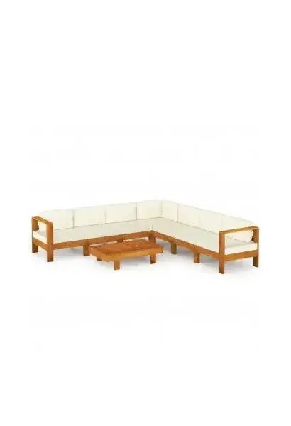 VIDAXL 3057940 Conjunto de muebles de jardín 10 piezas blanco crema de madera de acacia maciza con cojines de vidaXL