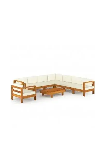 VIDAXL 3057941 Conjunto de muebles de jardín de acacia natural con cojines blanco y crema de vidaXL