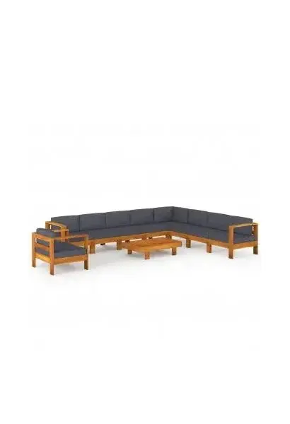 VIDAXL 3057963 Set muebles de jardín con 10 piezas fabricadas en acacia de color gris oscuro de vidaXL