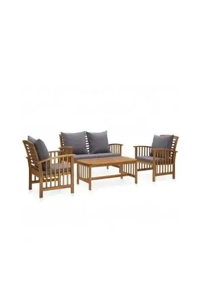 VIDAXL 3057979 Conjunto de jardín de banco sillones y mesa de madera con listones y cojines gris oscuro de vidaXL